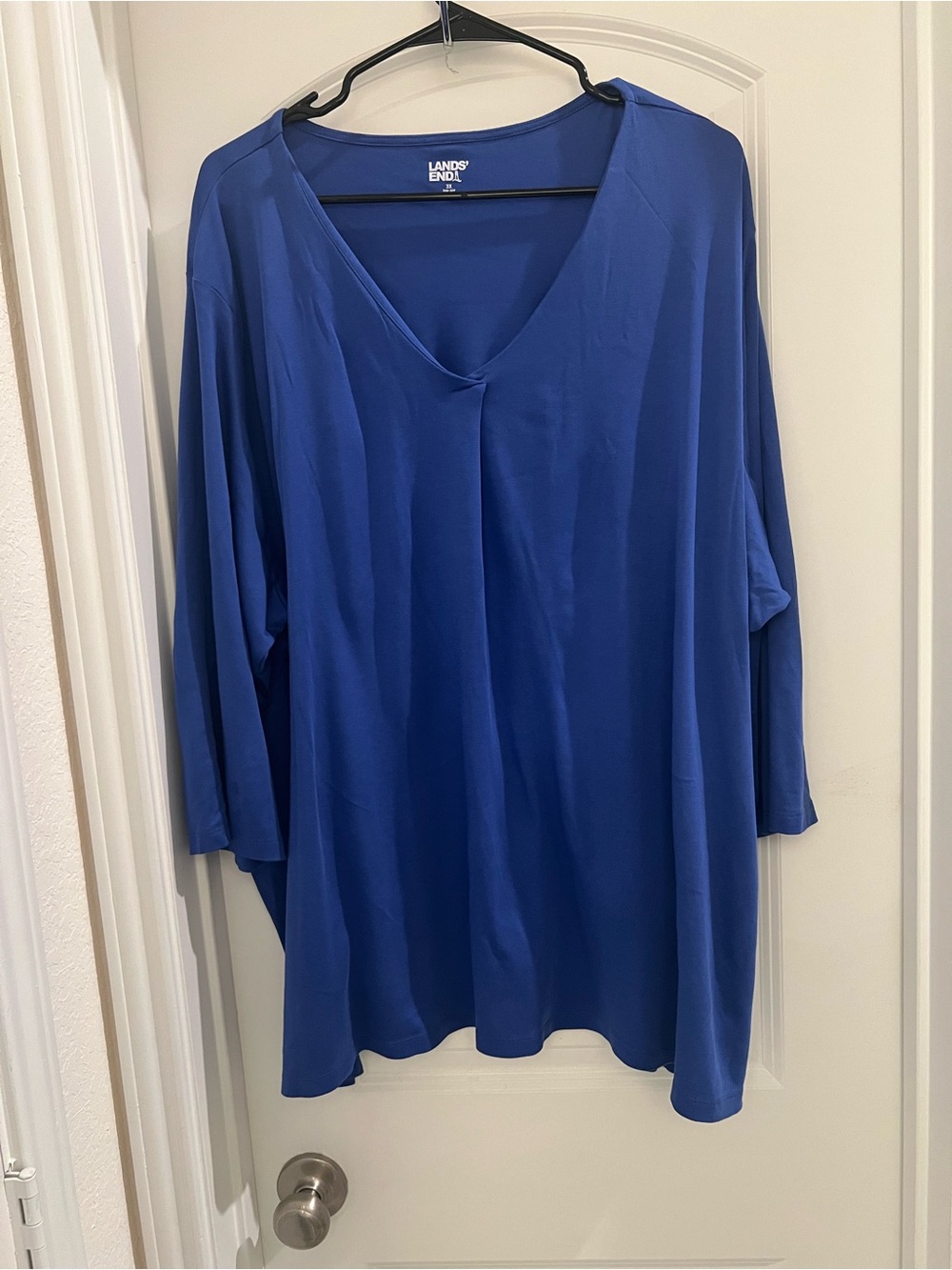 Lands’ End 3X 24W-26W Blue V-Neck 3/4 Sleeve Tunic Top Plus Size